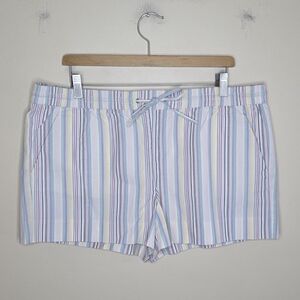 Loft I Pink Blue Yellow White Stripe 100% Cotton Pull-On Waist Shorts Size Large